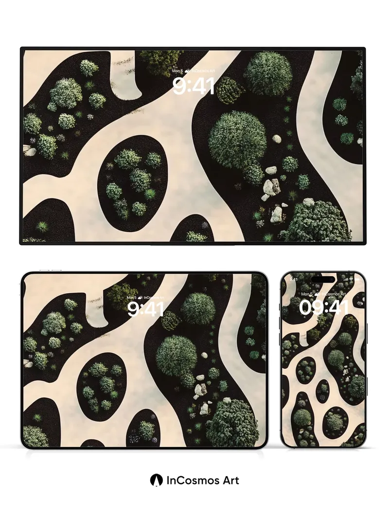 Serene Garden Wallpaper with Floating Islands