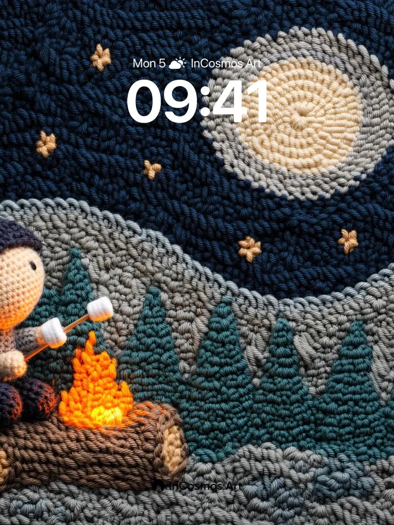 Whispering Knit Wallpaper with Moonlit Campfire