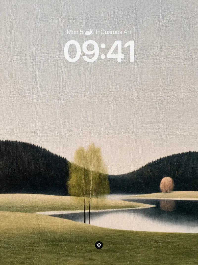 Serene Valley Reflections Wallpaper with Gentle Haze wallpaper for iPhone, iPad & Mac