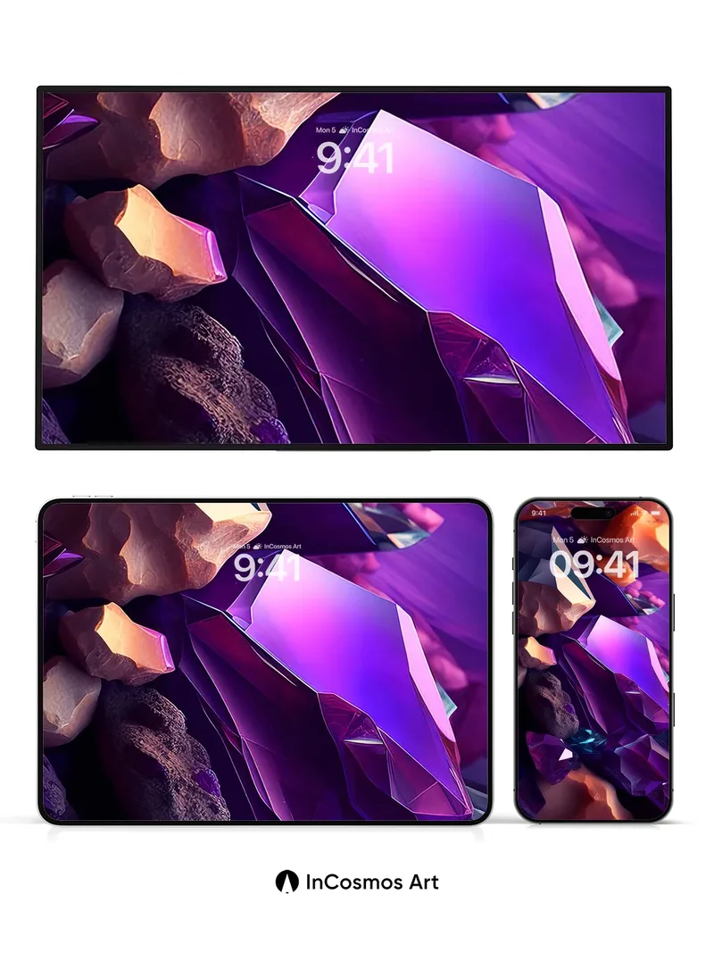 Luminous Abyss Wallpaper with Faceted Crystals