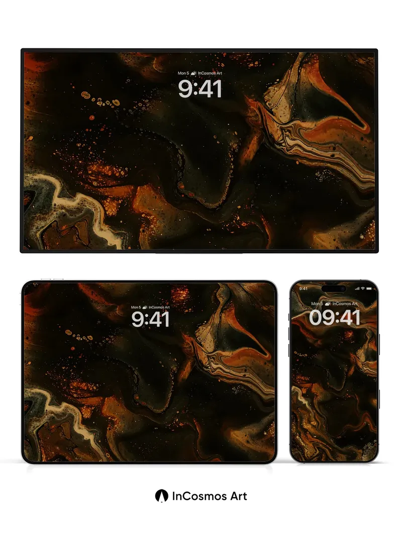 Obsidian Vein Wallpaper with Amber Fire