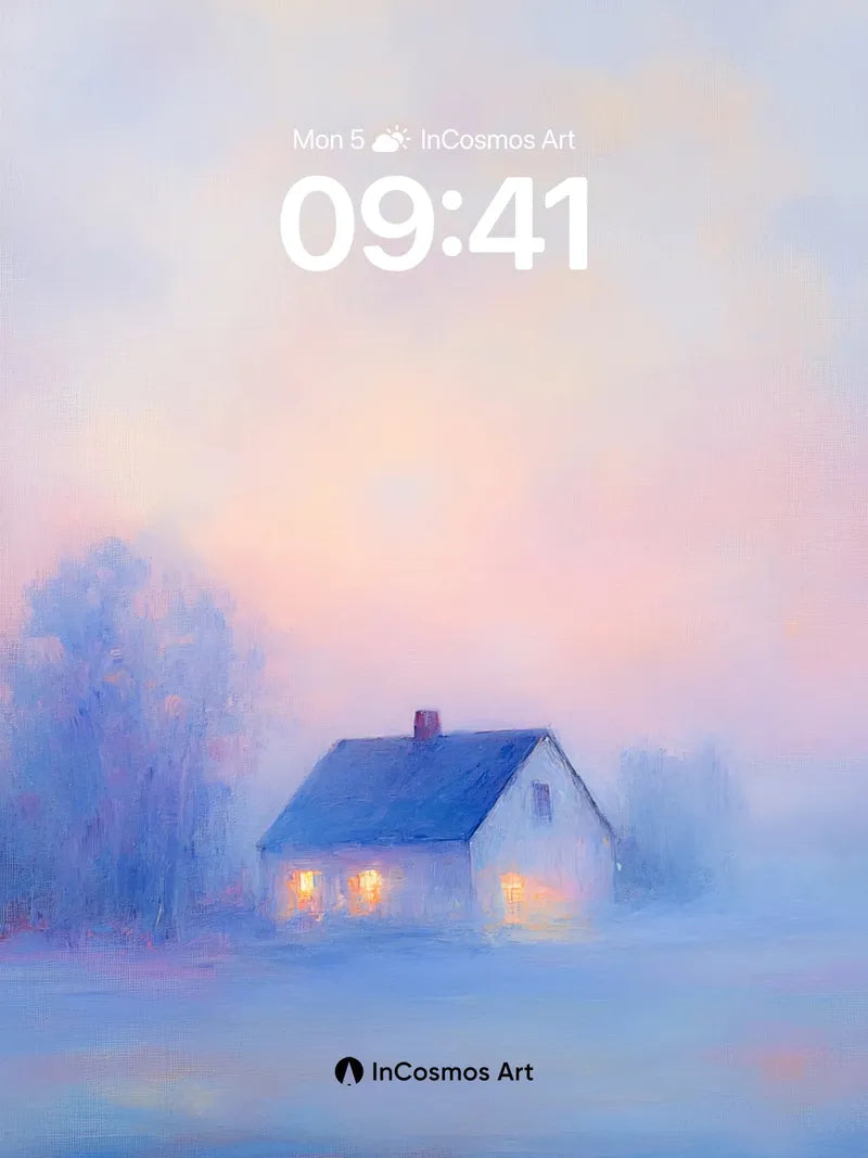 Fog-Laced Cottage Wallpaper with Warm Light Hues