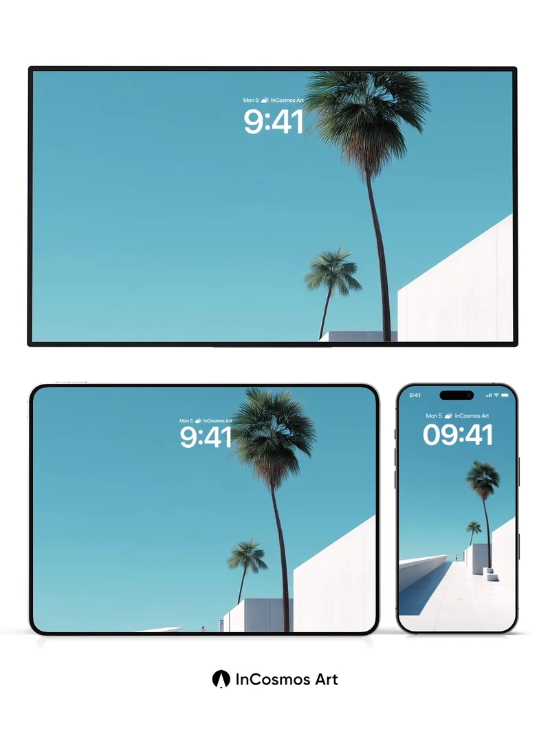 Serene White Walkway Wallpaper with Palm Shadows