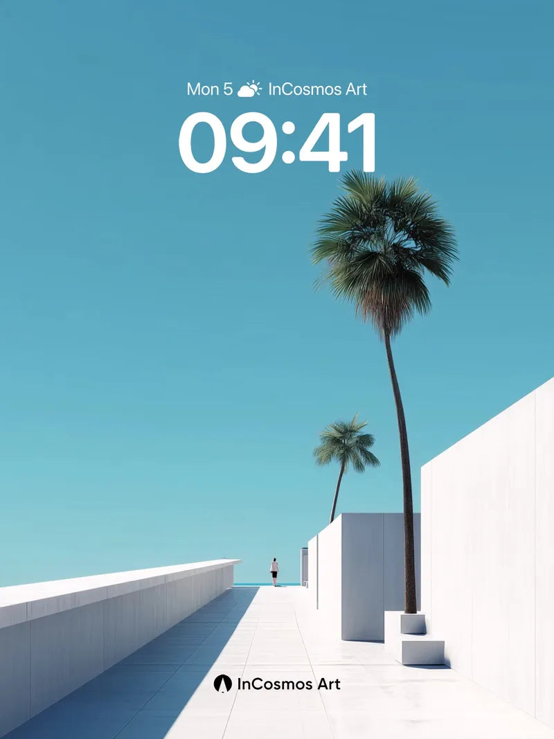 Serene White Walkway Wallpaper with Palm Shadows