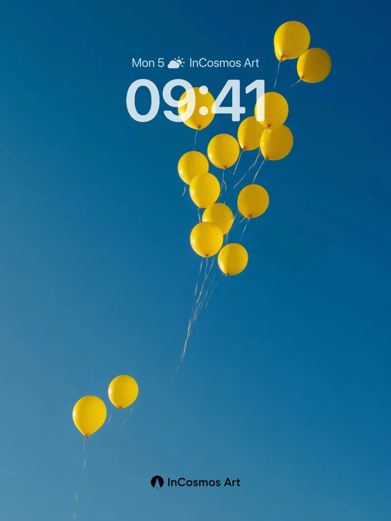 Skyward Drift Wallpaper with Floating Yellow Balloons wallpaper for iPhone, iPad & Mac