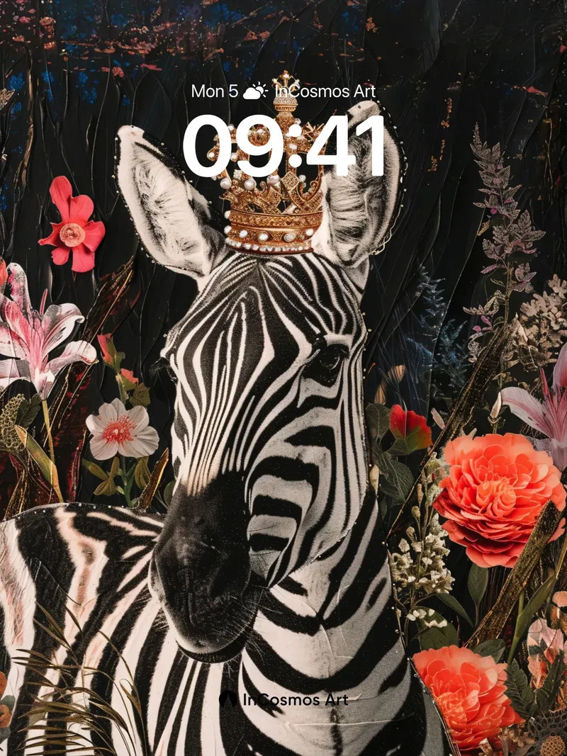 Regal Zebra Wallpaper with Crowned Flowers wallpaper for iPhone, iPad & Mac
