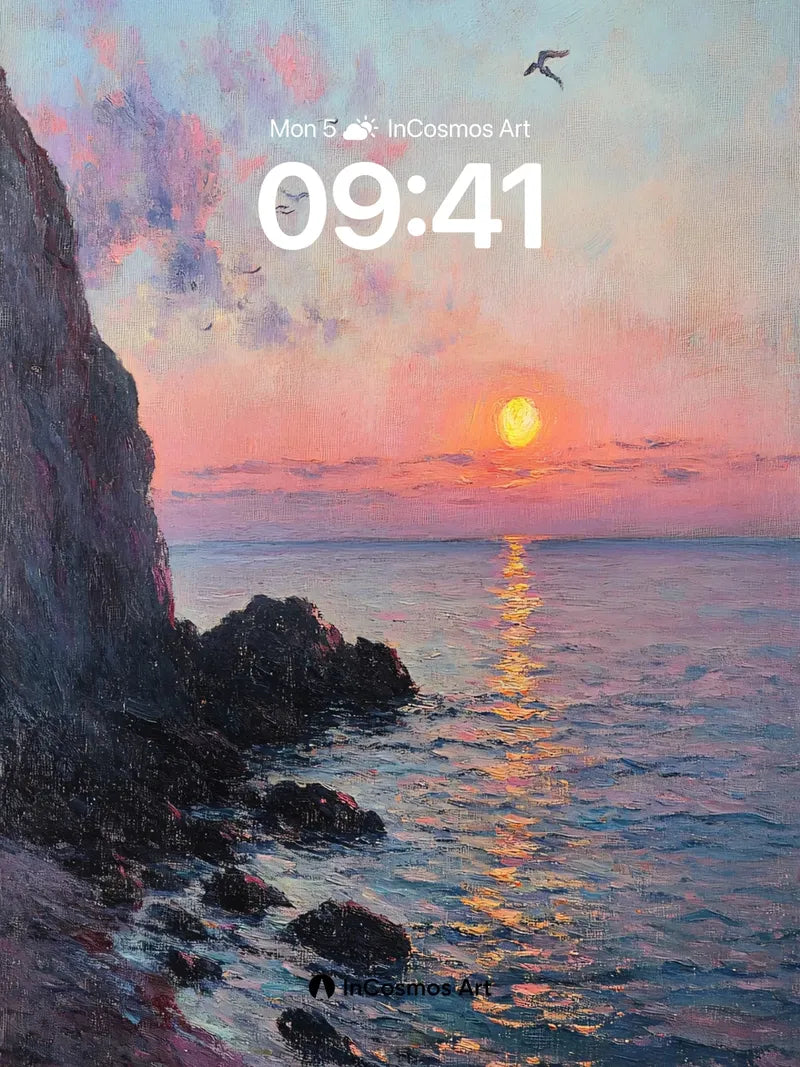 Crimson Horizon Wallpaper with Seagull Silhouettes wallpaper for iPhone, iPad & Mac