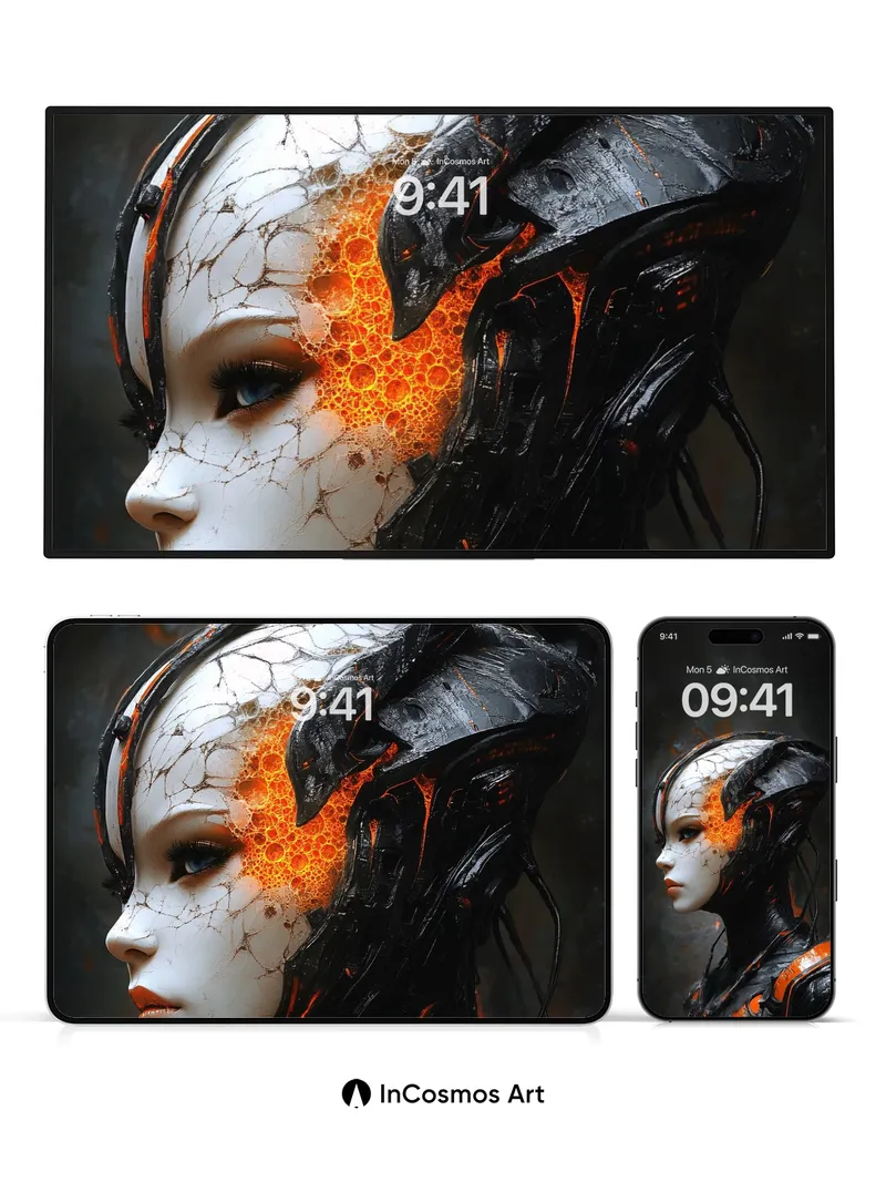 Futurist Ember Wallpaper with Cracked Skin