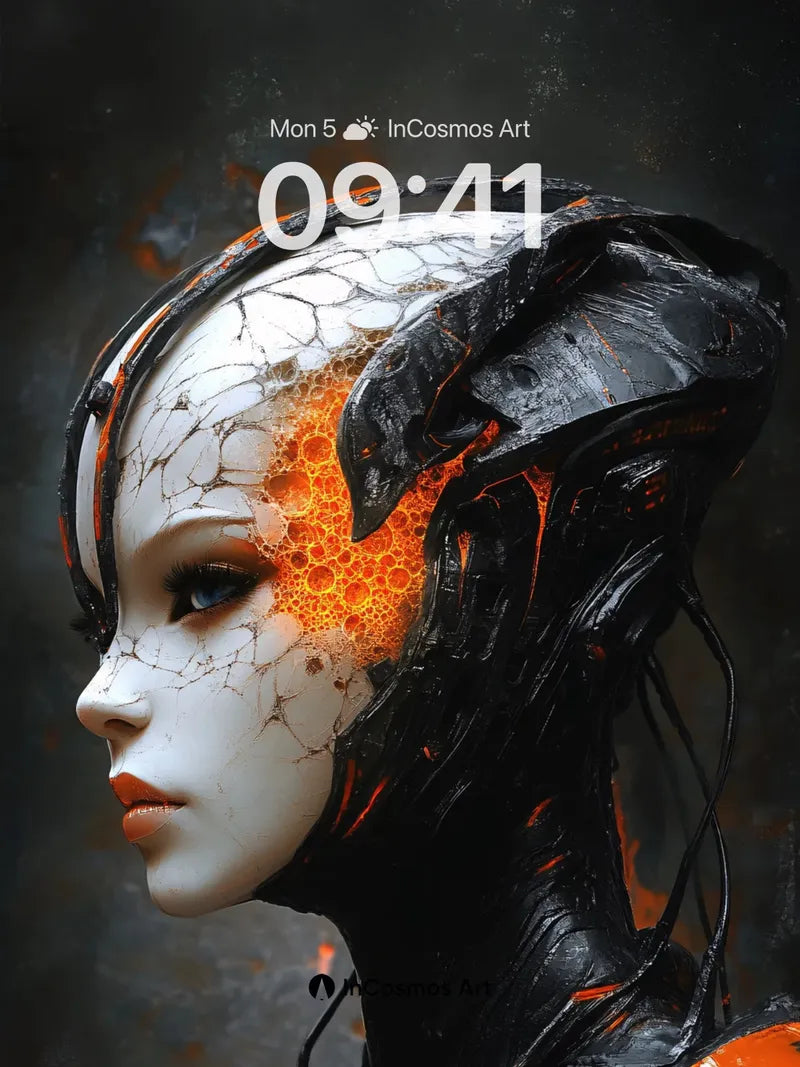 Futurist Ember Wallpaper with Cracked Skin