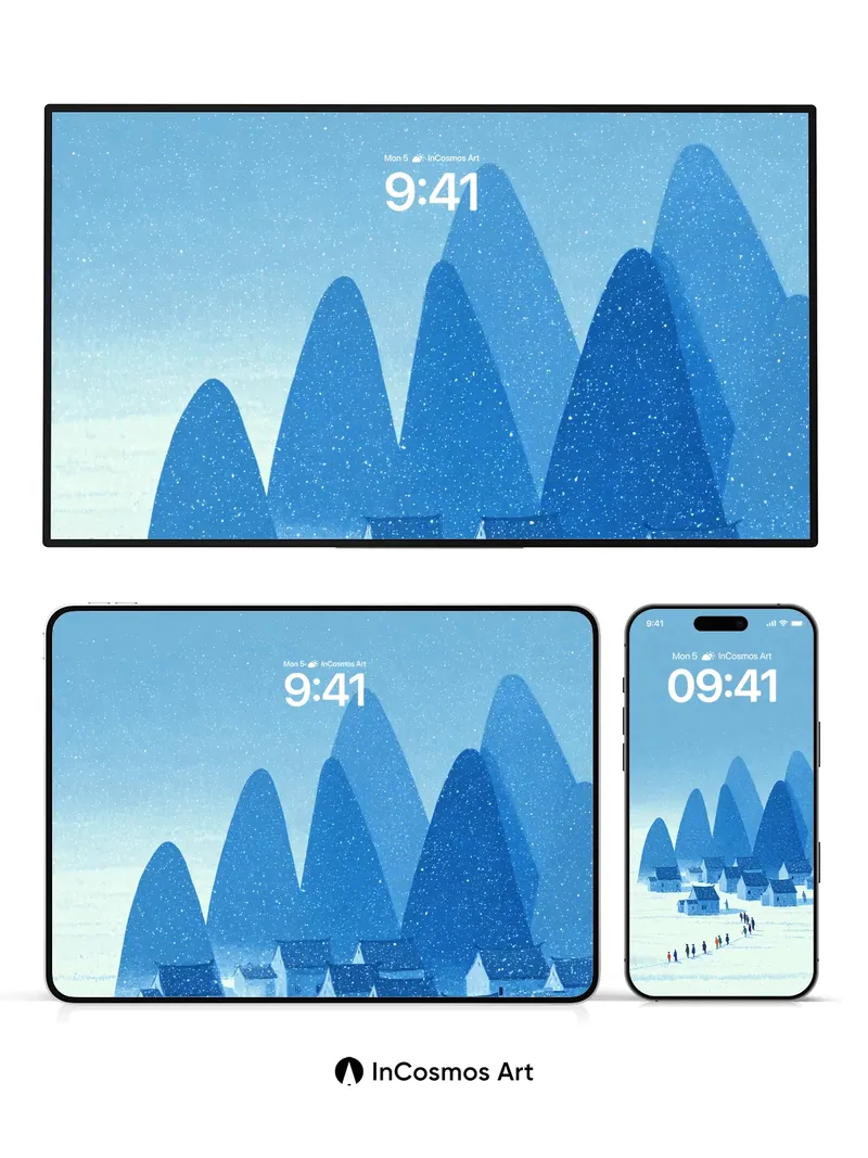 Silent Snowfall Wallpaper with Blue Peaks