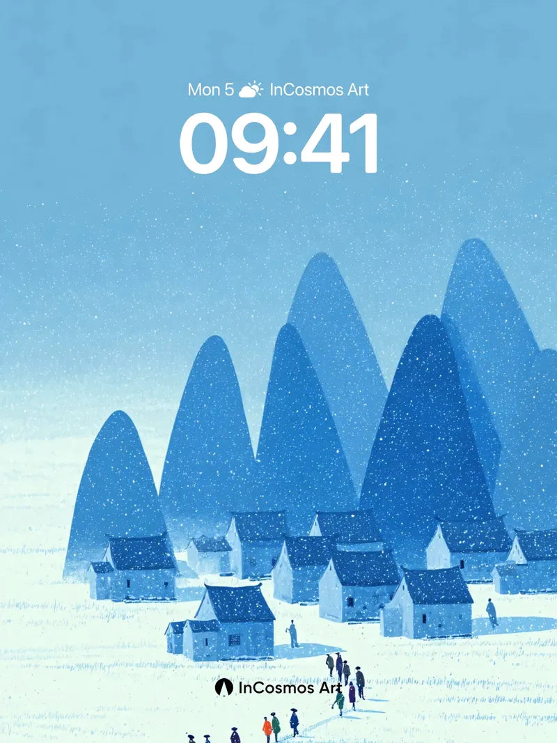 Silent Snowfall Wallpaper with Blue Peaks