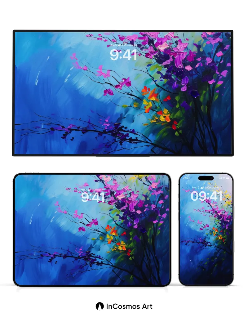 Electric Bloom Wallpaper with Midnight Sky