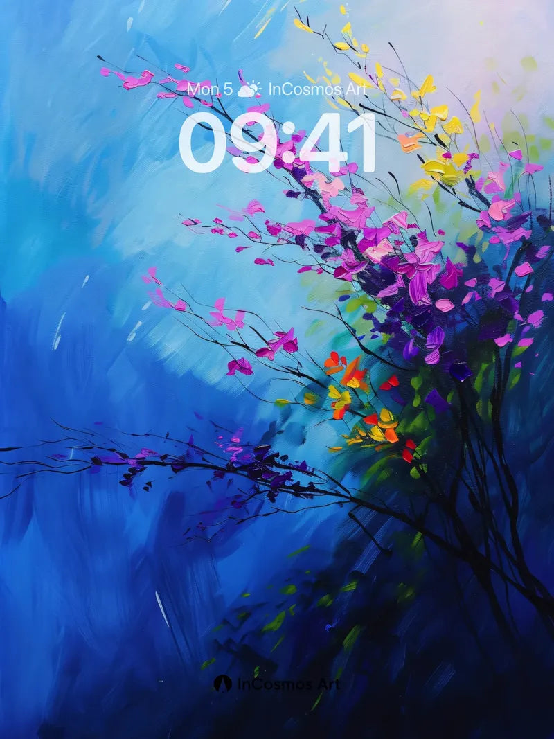 Electric Bloom Wallpaper with Midnight Sky