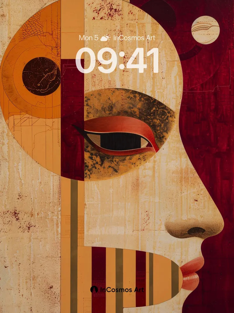 Surreal Gaze Wallpaper with Earth-Toned Geometry wallpaper for iPhone, iPad & Mac