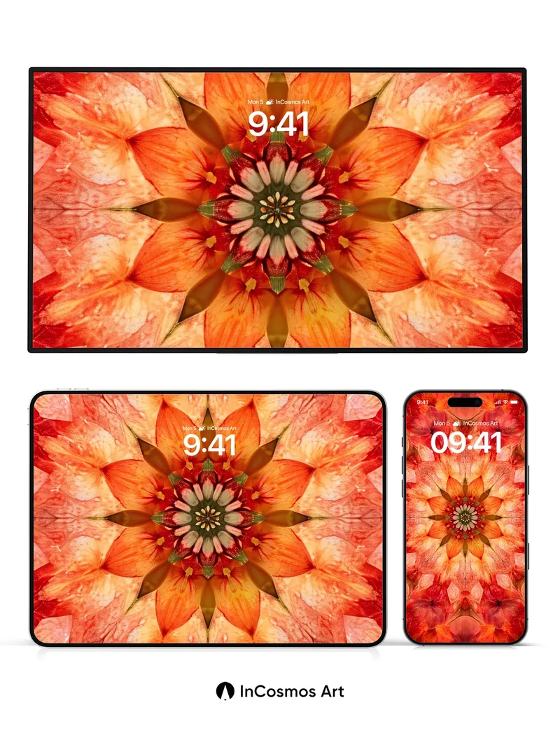 Fiery Mandala Wallpaper with Floral Symmetry