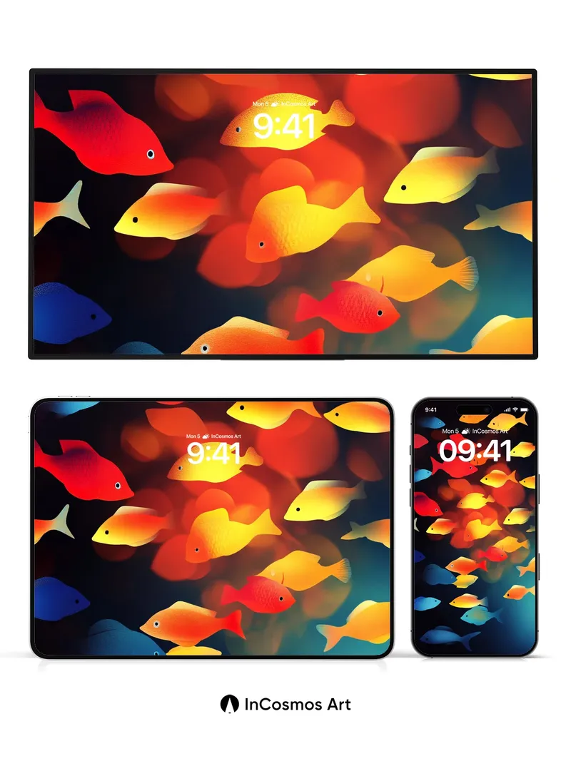 Luminous Swarm Wallpaper with Floating Color Fields