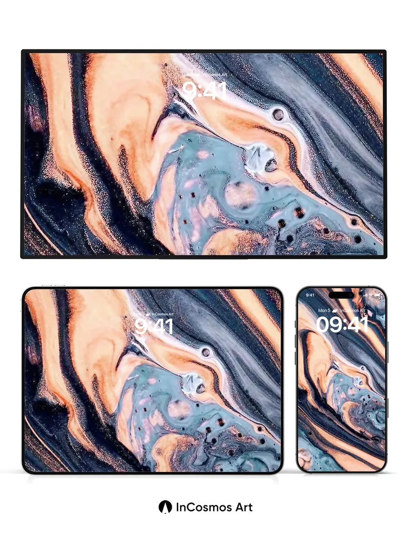 Cosmic Drift Wallpaper with Liquid Marble Veins