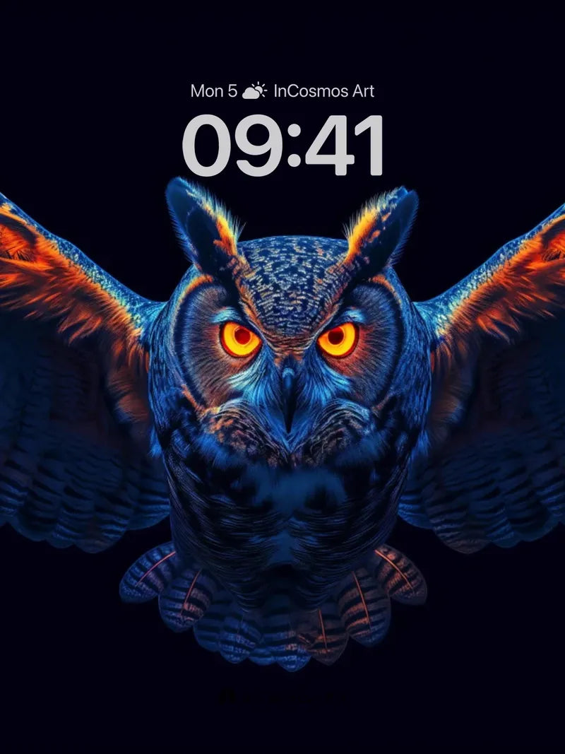 Neon Eclipse Owl Wallpaper with Electric Feathers