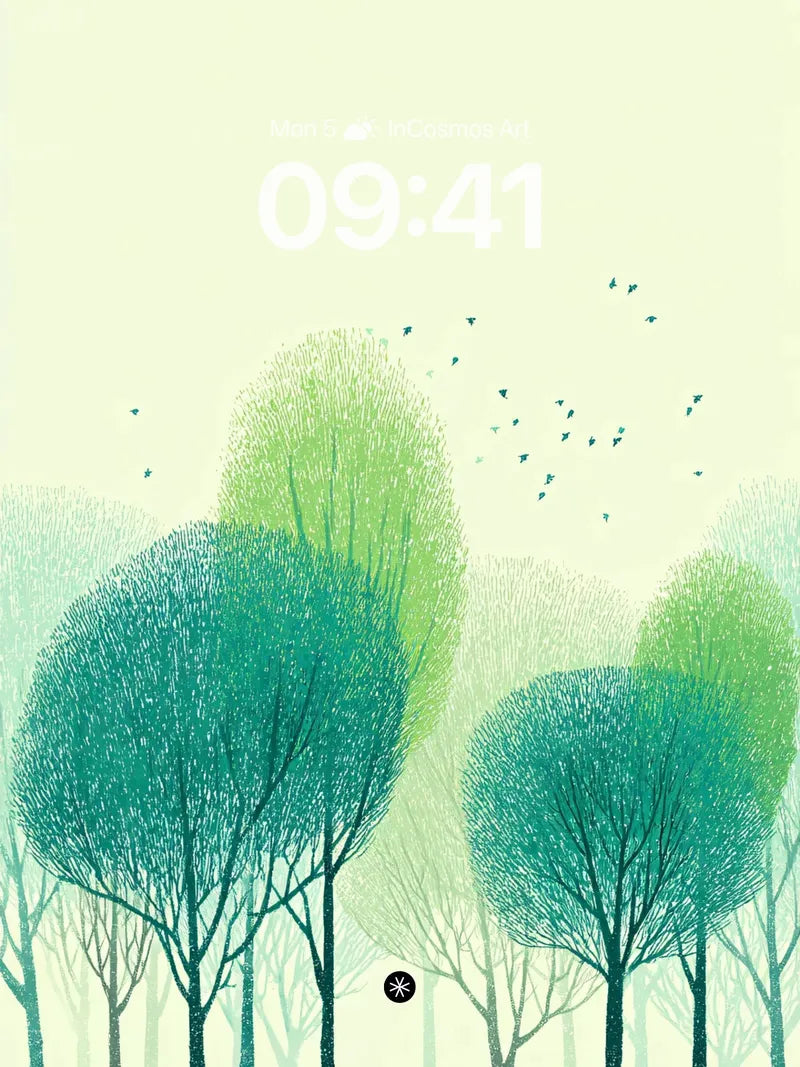 Serene Forest Silhouettes Wallpaper with Gentle Spring Breeze wallpaper for iPhone, iPad & Mac