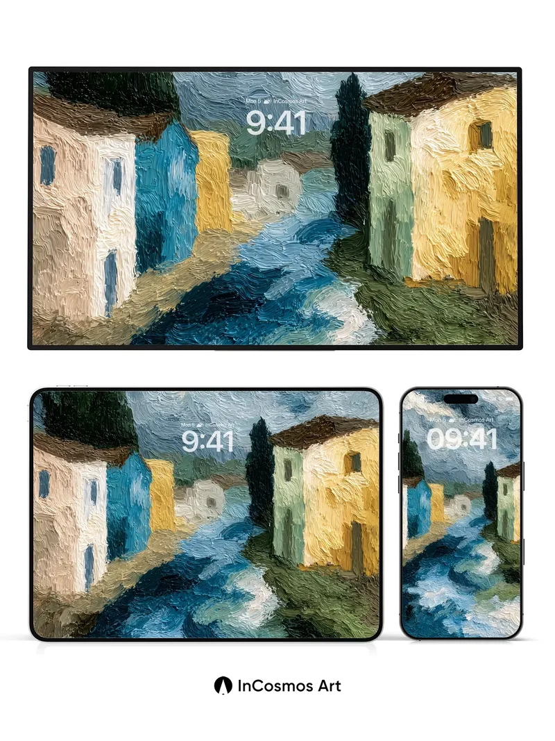 Whirlwind Village Wallpaper with Swirling Sky