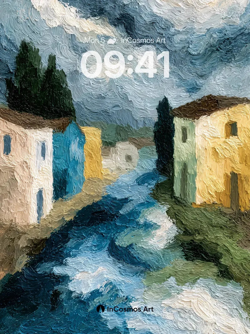 Whirlwind Village Wallpaper with Swirling Sky