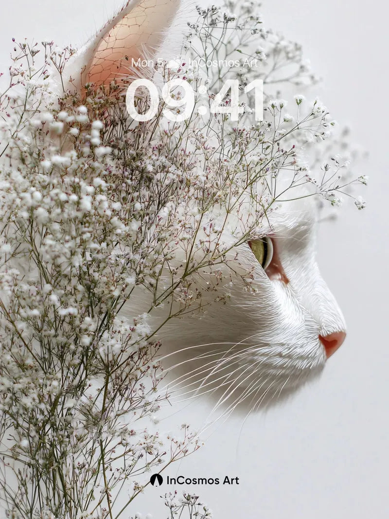 Serene Bloom Wallpaper with Feline Whispers