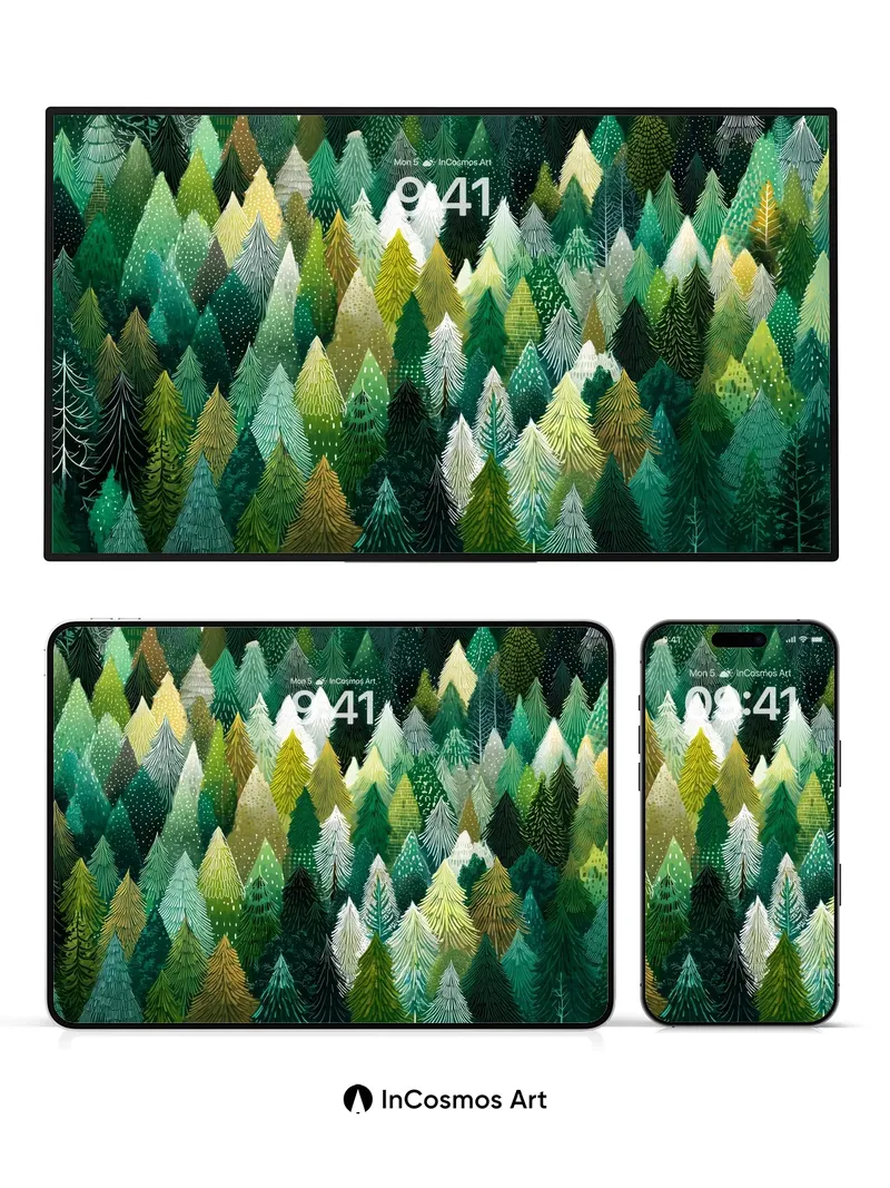 Emerald Whisper Wallpaper with Forest Geometry
