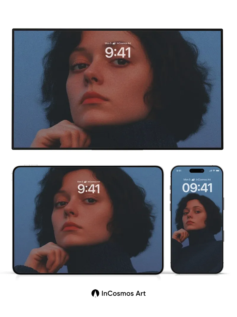 Muted Blue Portrait Wallpaper with Velvet Texture