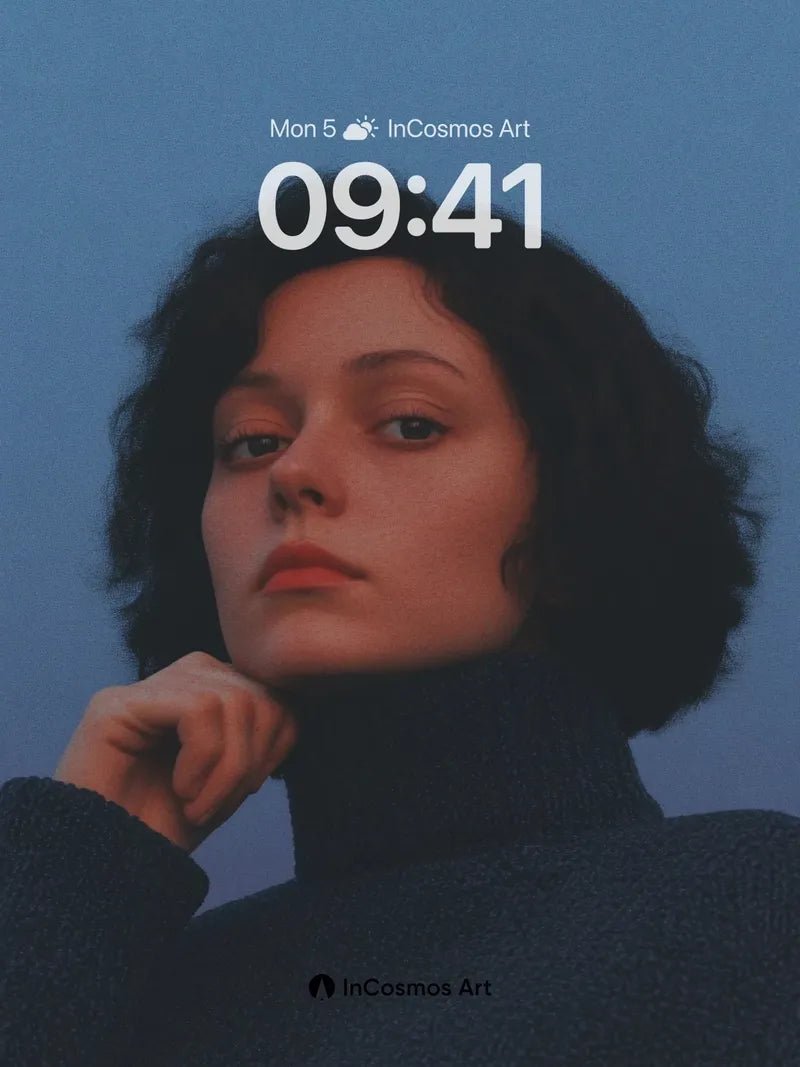 Muted Blue Portrait Wallpaper with Velvet Texture