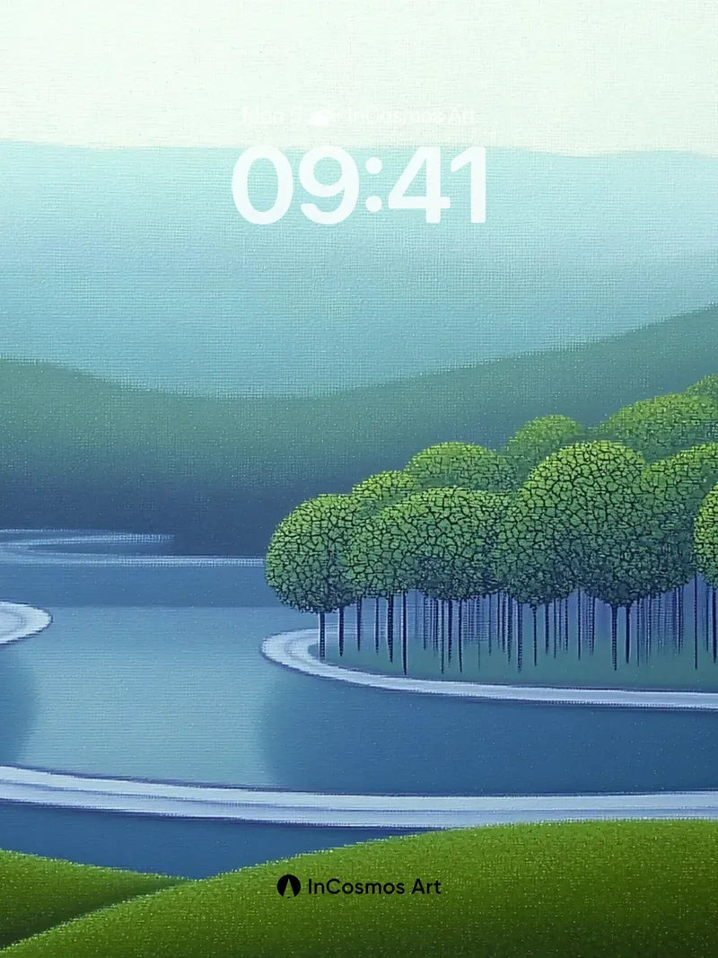 Serene River Loop Wallpaper with Floating Forests