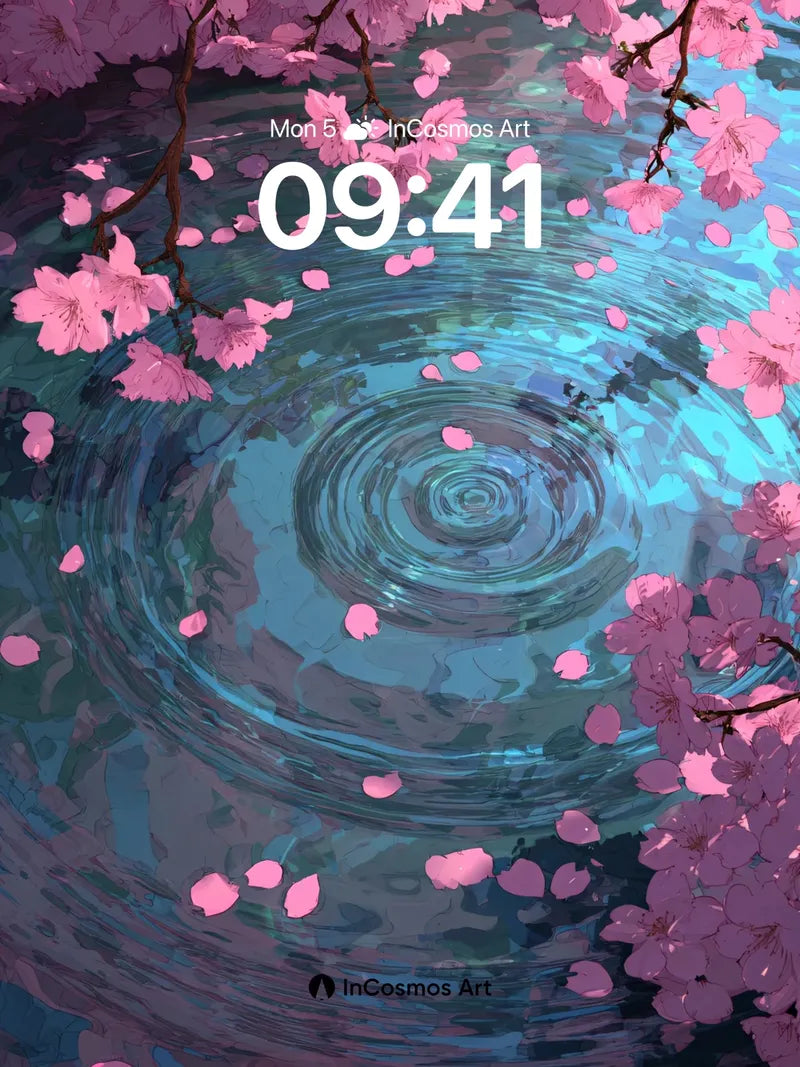 Serenity Ripple Wallpaper with Cherry Petal Drift
