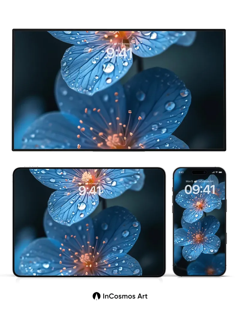 Sapphire Dewdrop Wallpaper with Ethereal Petals