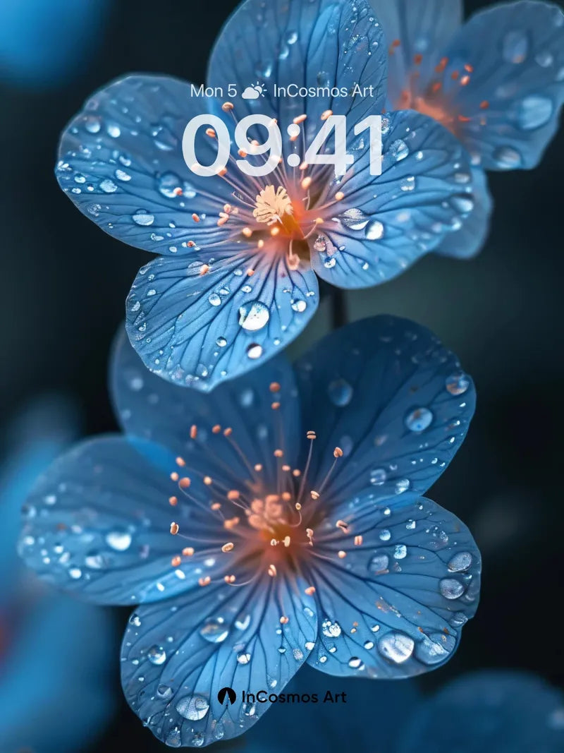 Sapphire Dewdrop Wallpaper with Ethereal Petals