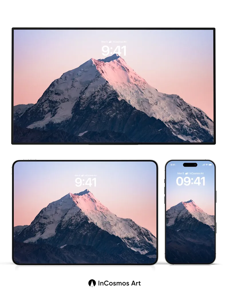 Crimson Alpenglow Wallpaper with Frozen Peaks