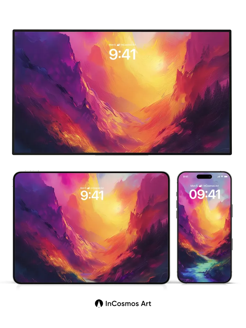 Luminous Canyon Wallpaper with Celestial Fire