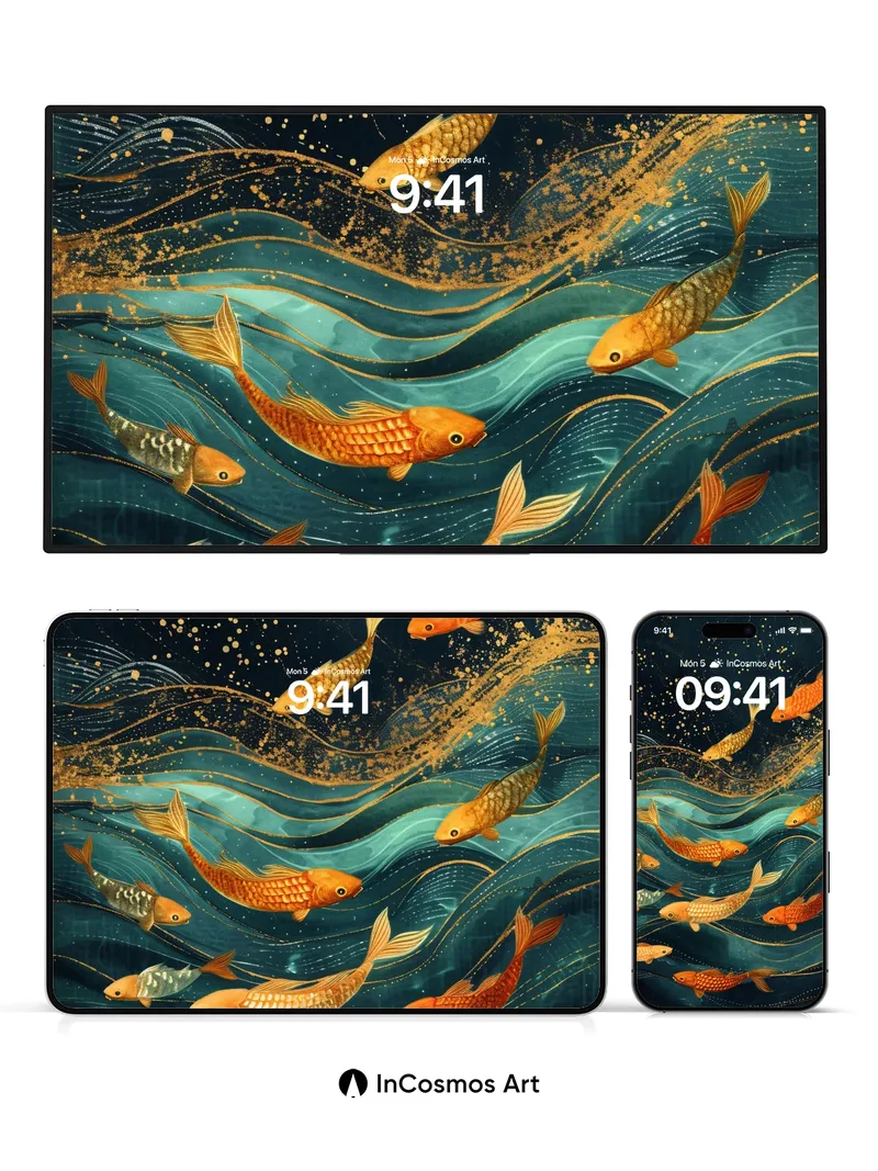 Golden Current Wallpaper with Koi Dreams