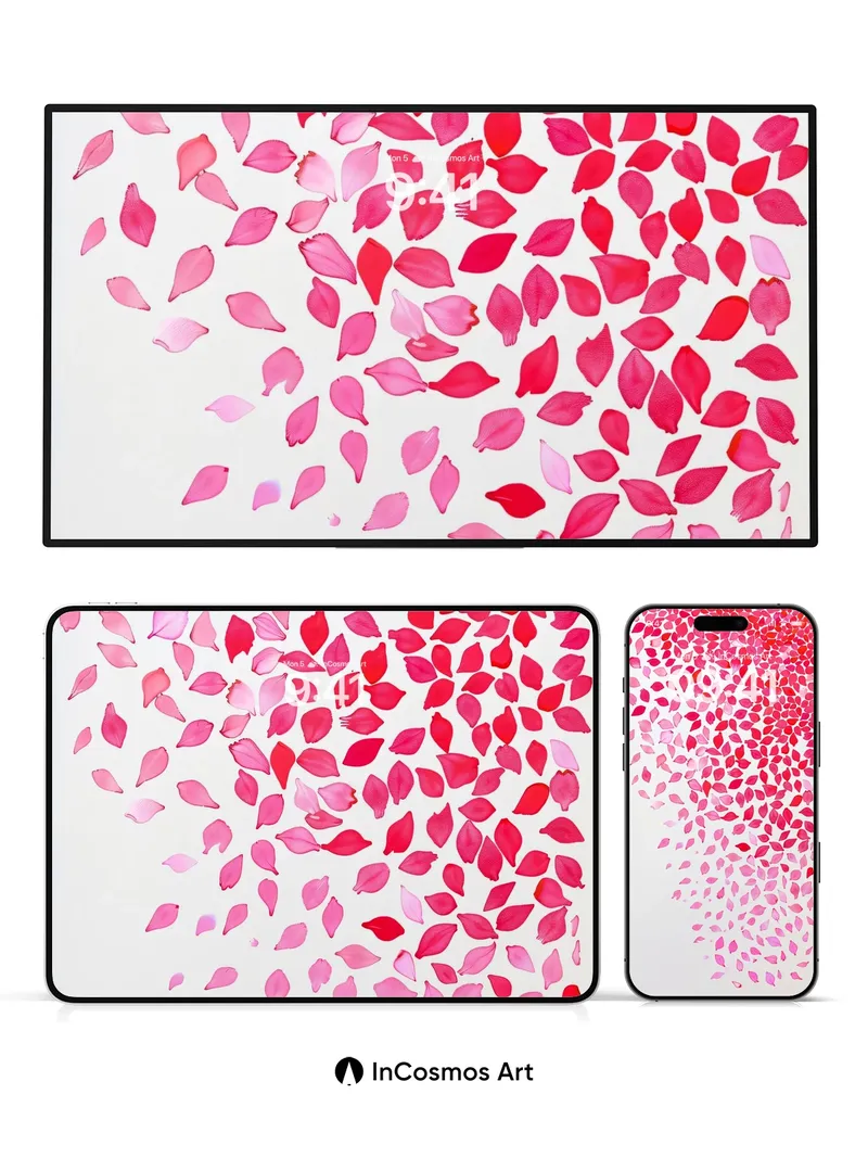 Whispering Petal Cascade Wallpaper with Floating Light