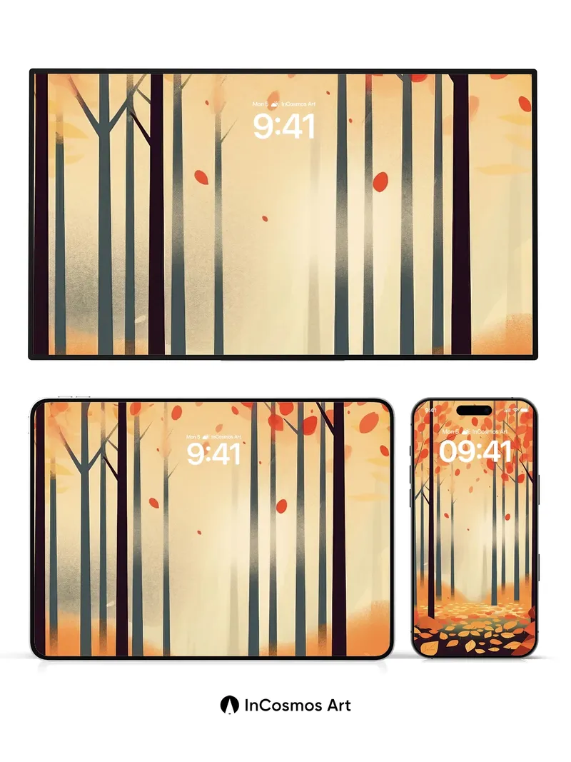 Autumn Hush Wallpaper with Falling Leaves