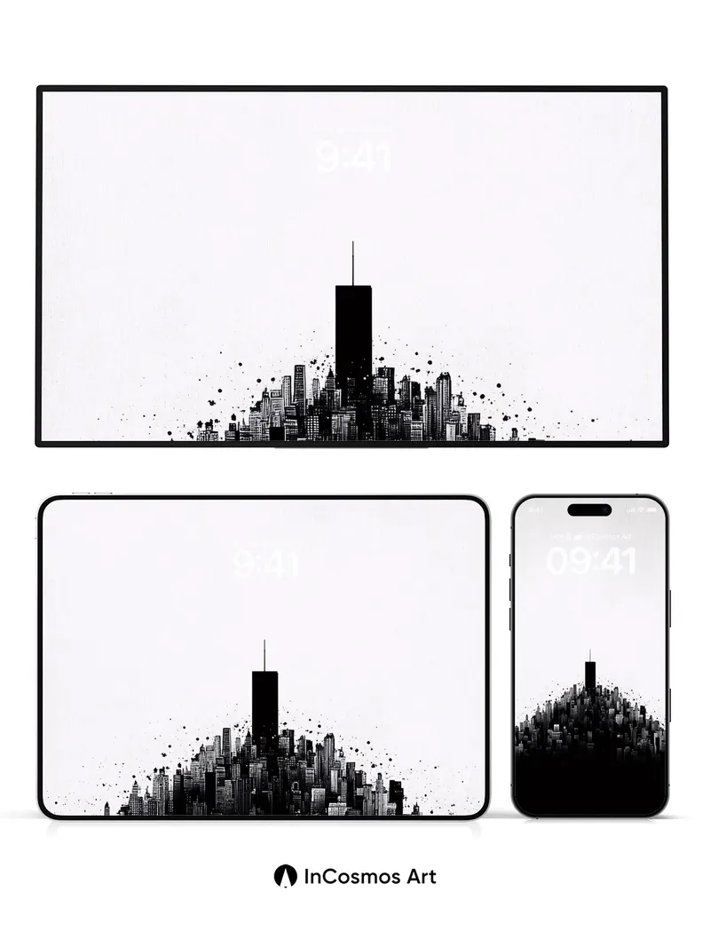 Silent Cityscape Wallpaper with Ink Bloom