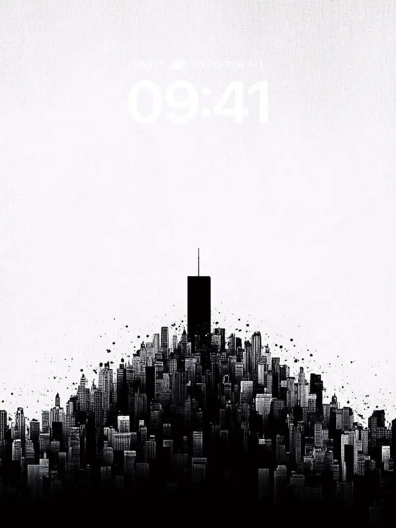 Silent Cityscape Wallpaper with Ink Bloom