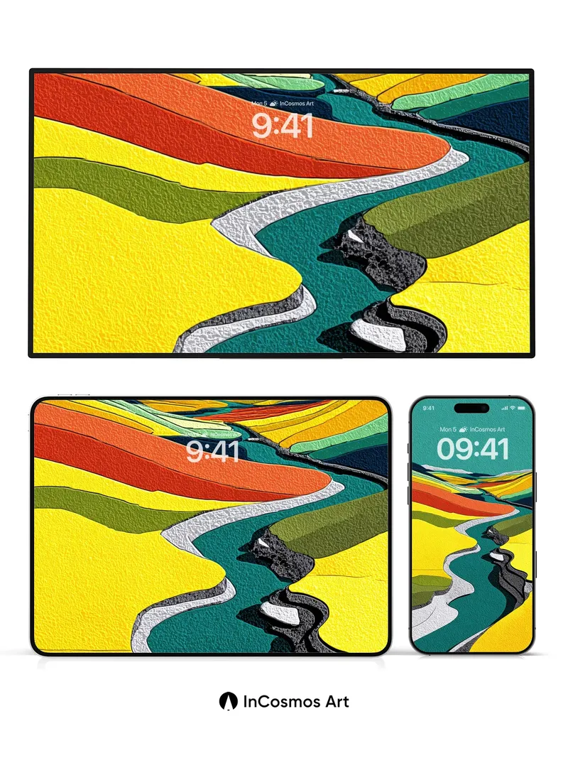 Serpentine Colorfield Wallpaper with Textured Light