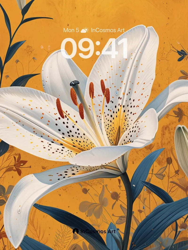 Golden Hush Lily Wallpaper with Speckled Petals wallpaper for iPhone, iPad & Mac