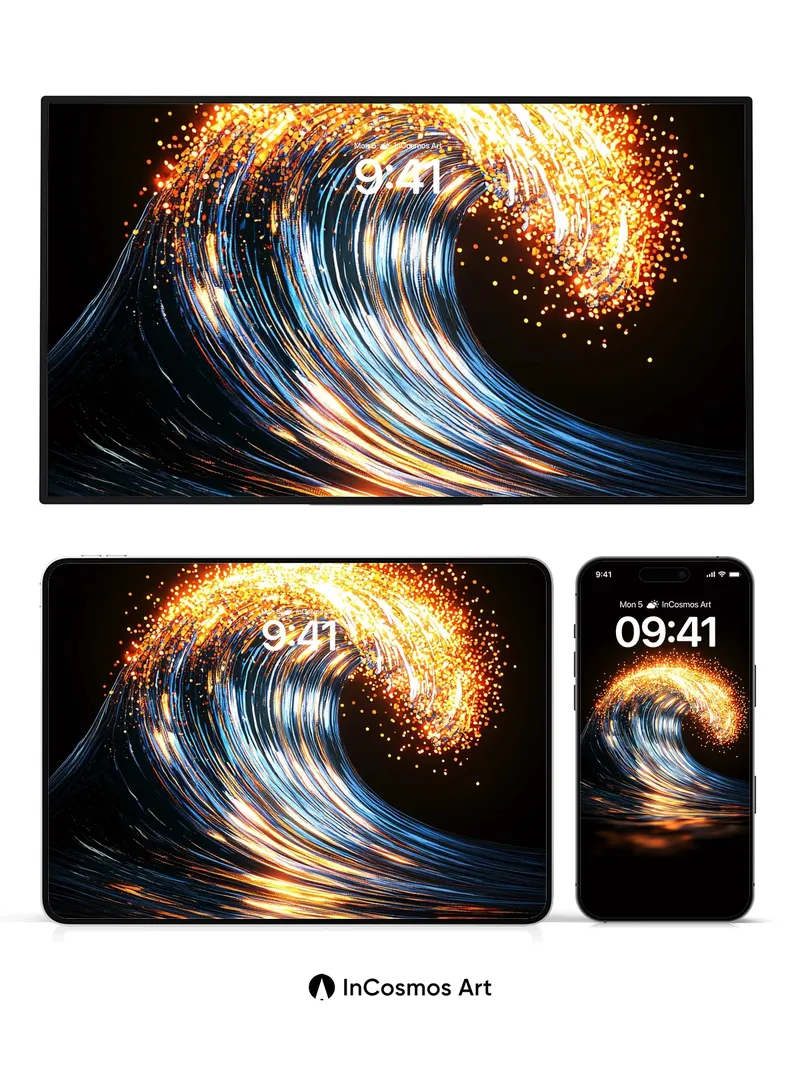 Luminous Wave Wallpaper with Sparkling Crest