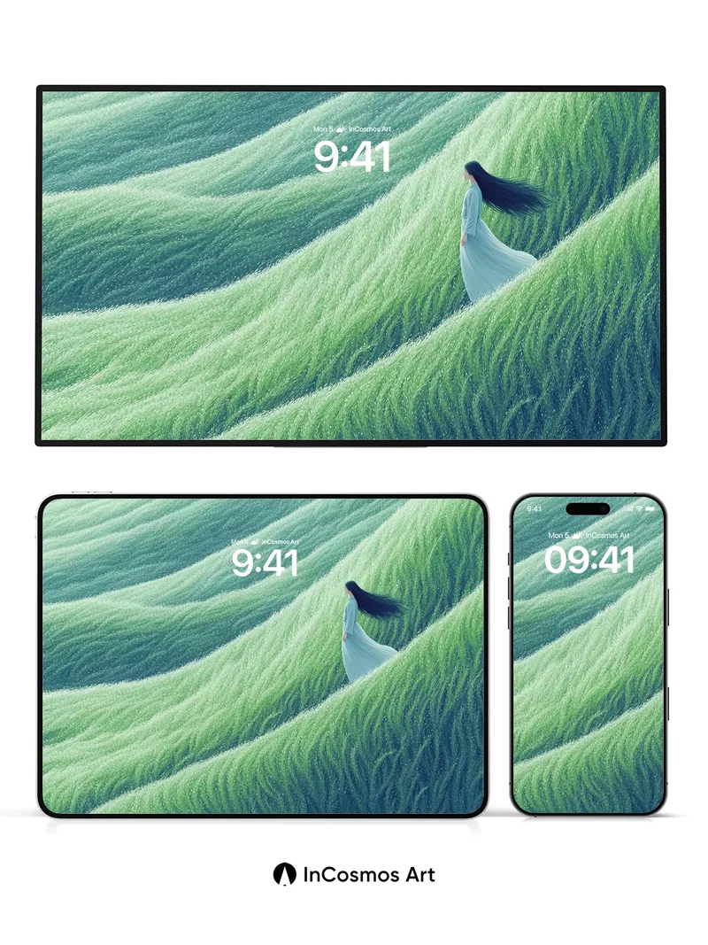 Serenity Wave Wallpaper with Floating Figure