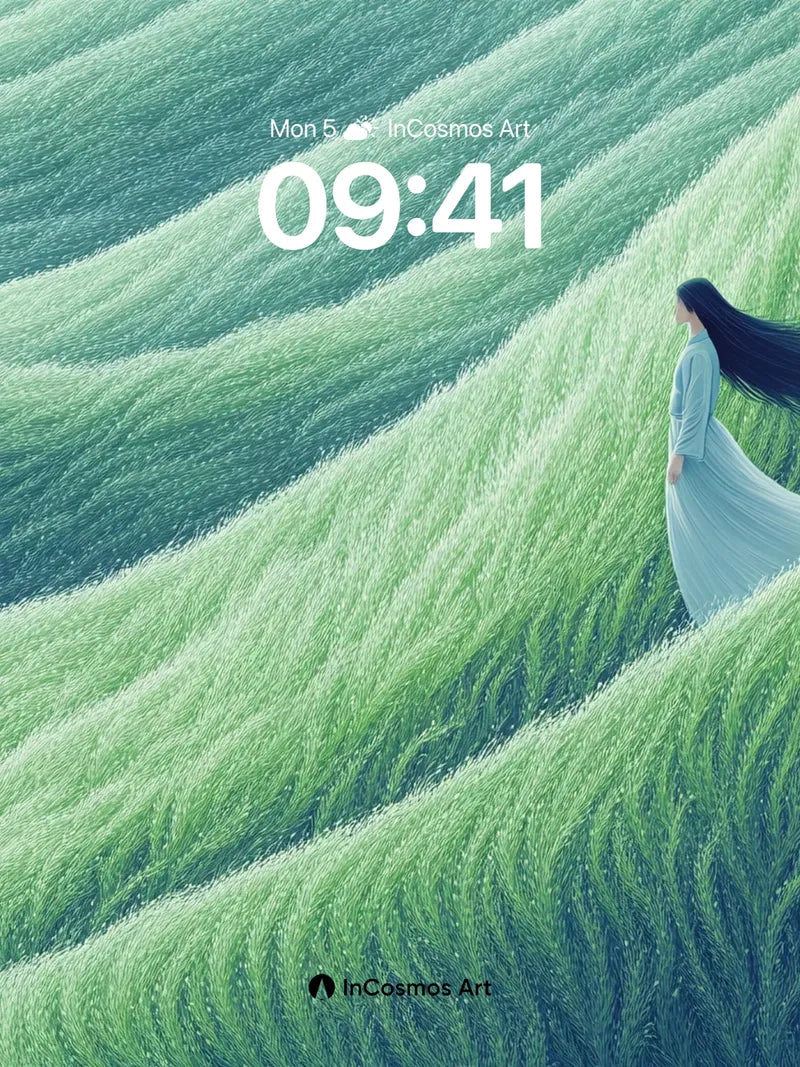 Serenity Wave Wallpaper with Floating Figure