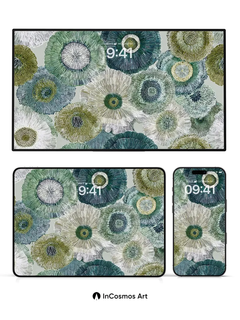 Whispering Bloom Wallpaper with Textured Circles