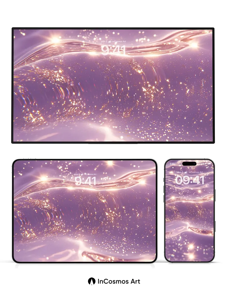 Luminous Wave Wallpaper with Starlight Drift