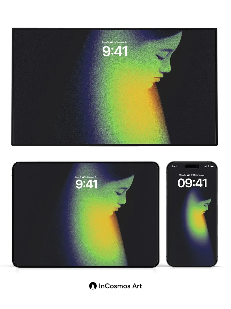 Spectral Silhouette Wallpaper with Rainbow Veil