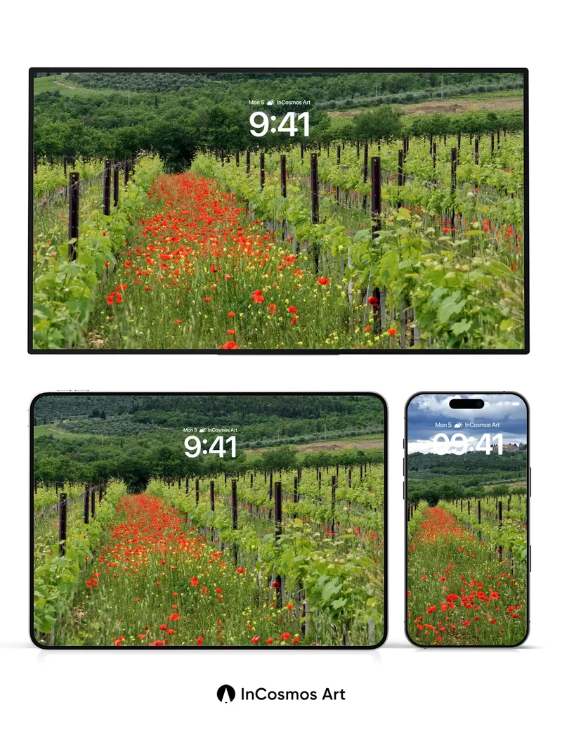 Serenity Vineyard Wallpaper with Poppy Path