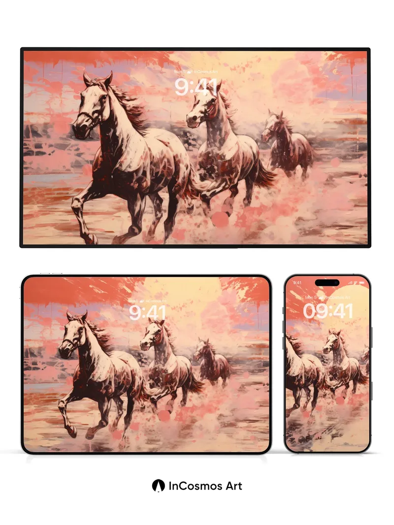 Sunset Gallop Wallpaper with Painted Horses